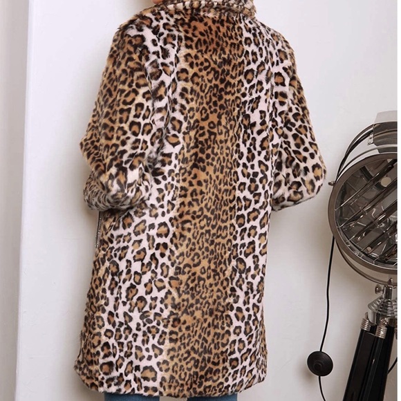 Warm Long Sleeve Parka Faux Fur Coat leopard - Picture 2 of 4